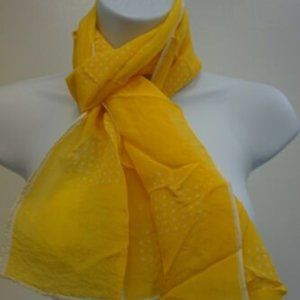 Vintage Katja Silk Blend 56”x 10” Sheer Rectangle Scarf Yellow & White Dots